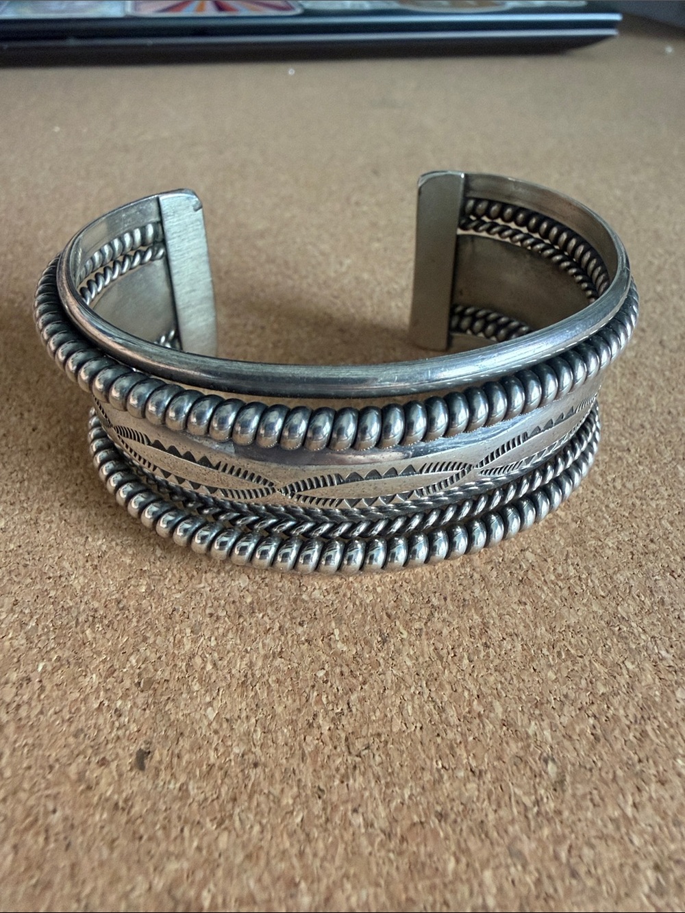 Vintage Navajo  Silver stamped and twisted Cuff Bracelet 56grams